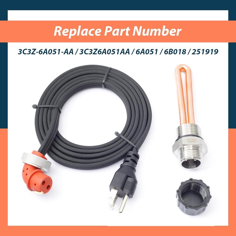 Lisnhlin 3C3Z-6A051-AA Engine Block Heater Element with O-ring seal and Cord Replacement for Ford F250 F350 F450 F550 for Super Duty E150 E250 E350 E450 for Econoline Van for Excursion for Powerstroke - Image 4
